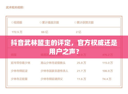 抖音武林盟主的评定，官方权威还是用户之声？