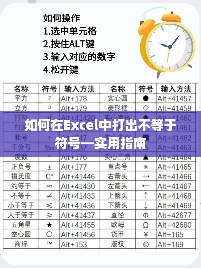如何在Excel中打出不等于符号—实用指南