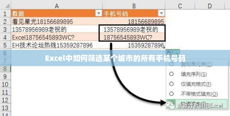 Excel中如何筛选某个城市的所有手机号码