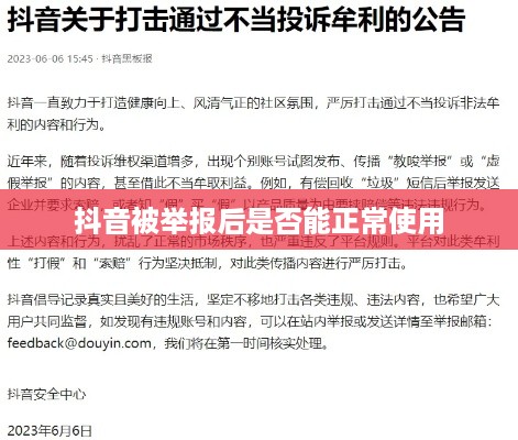 抖音被举报后抖音是否还能正常使用，探究背后的真相与应对之策