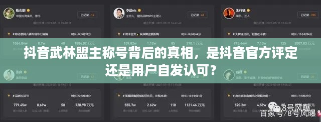 抖音武林盟主称号背后的真相，是抖音官方评定还是用户自发认可？