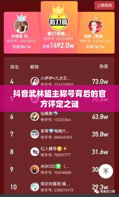 抖音武林盟主称号背后的官方评定之谜
