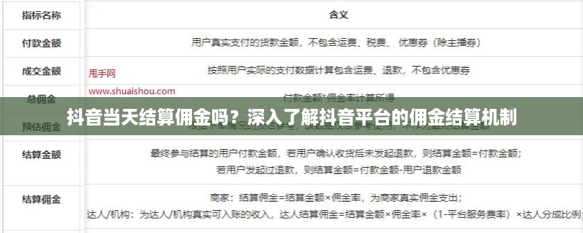 抖音当天结算佣金吗？深入了解抖音平台的佣金结算机制