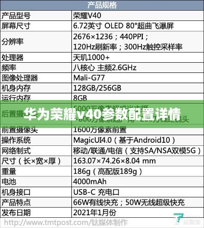 华为荣耀v40参数配置详情