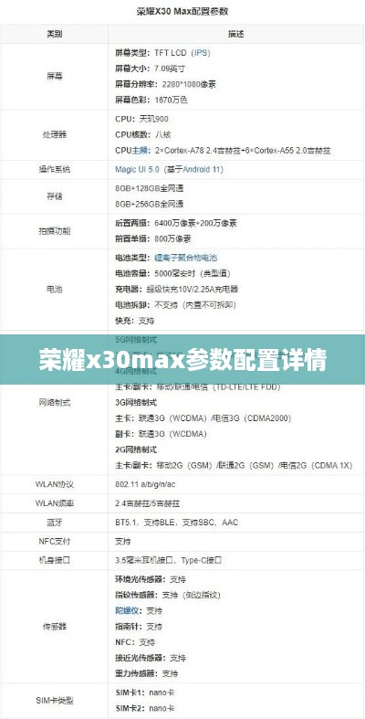 荣耀x30max参数配置详情