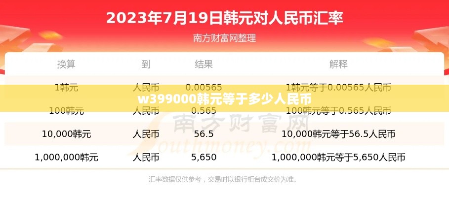 w399000韩元等于多少人民币