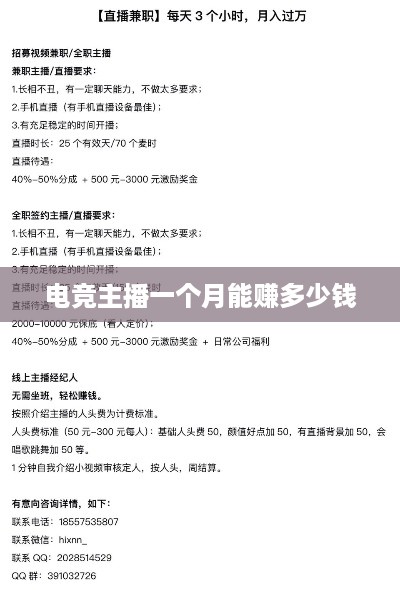电竞主播月收入揭秘，究竟能赚多少钱？