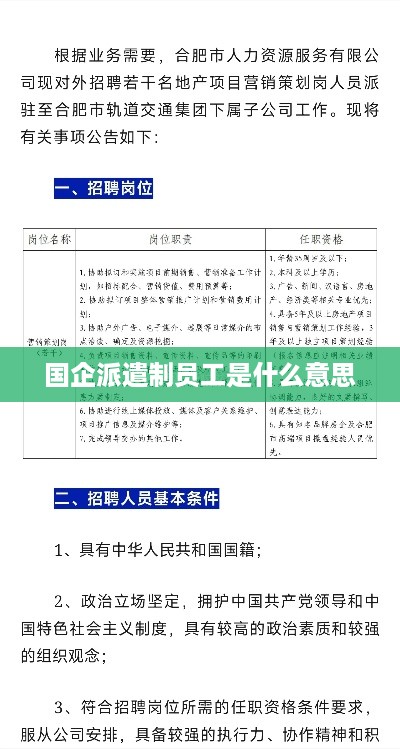 国企派遣制员工，指由国企与第三方劳务派遣公司签订合同，由派遣公司负责招聘、管理和派遣到国企工作的员工。