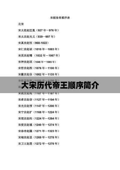 大宋历代帝王顺序简介