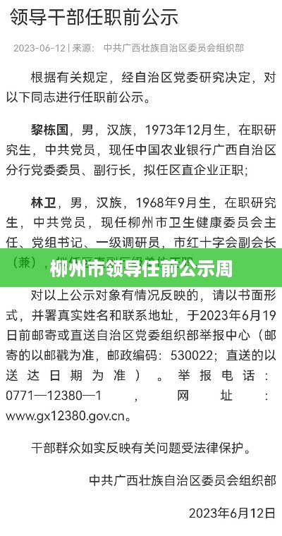 柳州市领导任前公示周新闻报道