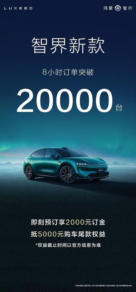 新款智界预售8小时小订突破20000台，提前锁定爆款？  第1张
