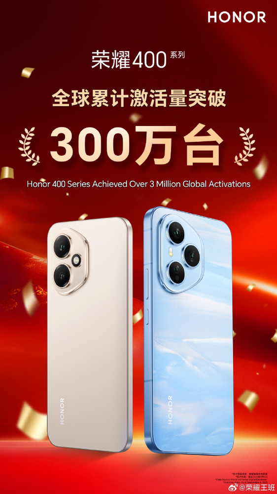 荣耀400系列全球热销，累计激活量突破300万台