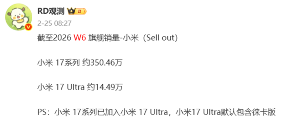 曝小米17系列累计销量逼近367万台！Ultra单品破15万  第3张